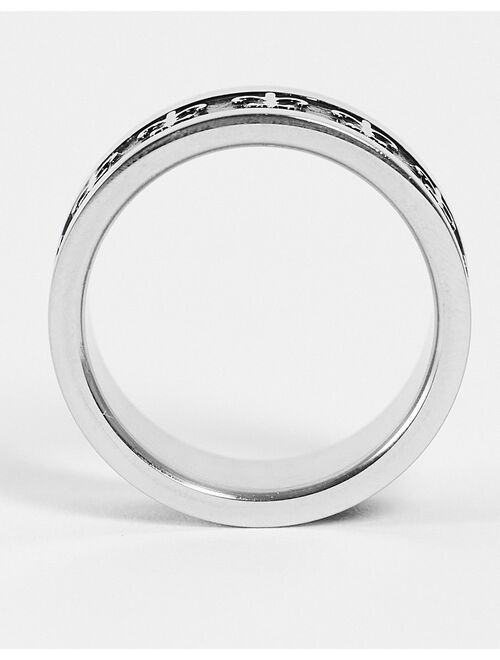 ASOS DESIGN stainless steel band ring with fleur de lis