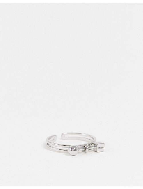 ASOS DESIGN band ring with piercing bar design in silver