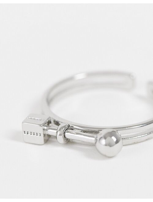 ASOS DESIGN band ring with piercing bar design in silver
