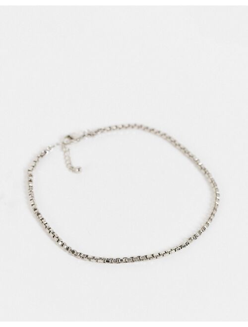 ASOS DESIGN box chain anklet in shiny silver tone