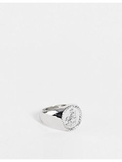 signet ring with sovereign detail in silver tone