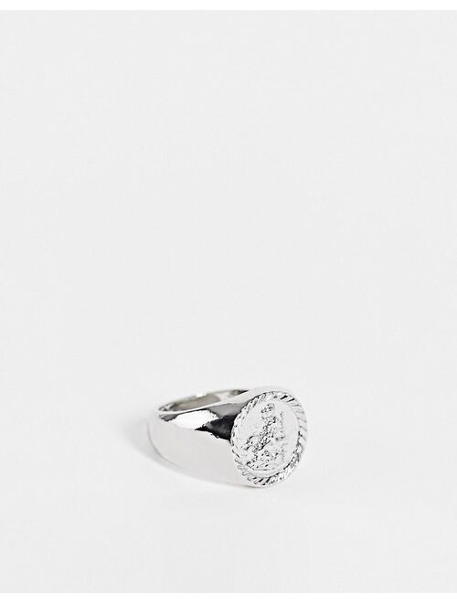 ASOS DESIGN signet ring with sovereign detail in silver tone