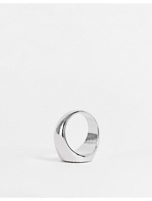 ASOS DESIGN signet ring with sovereign detail in silver tone