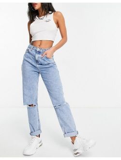 Curve high rise original mom jeans in light wash with rips