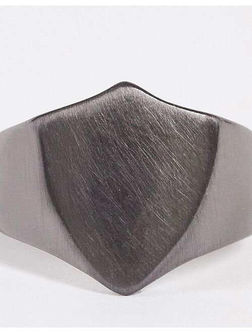 ASOS DESIGN signet ring with brushed shield design in black