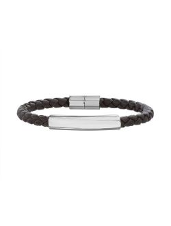 1913 Men's Braided Vegan Leather Bracelet with Stainless Steel Stations