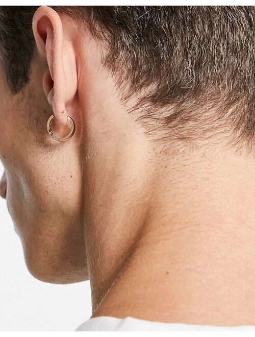 ASOS DESIGN hoop earrings with 'Free' text in gold tone