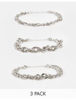 3 pack chain bracelet set in silver tone