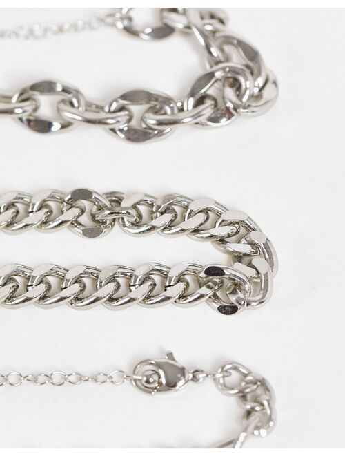 ASOS DESIGN 3 pack chain bracelet set in silver tone