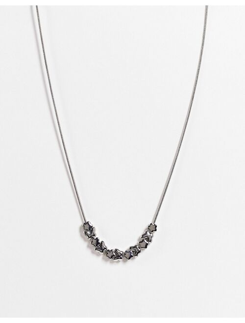 ASOS DESIGN neckchain with metal butterfly and flower beads in silver tone