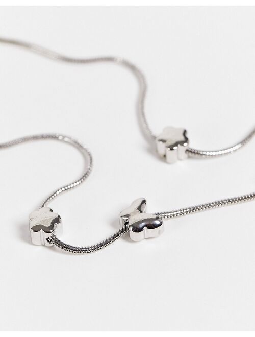 ASOS DESIGN neckchain with metal butterfly and flower beads in silver tone