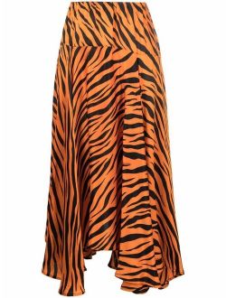 tiger-print mid-length silk skirt