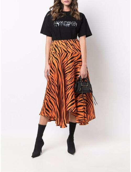 Balenciaga tiger-print mid-length silk skirt