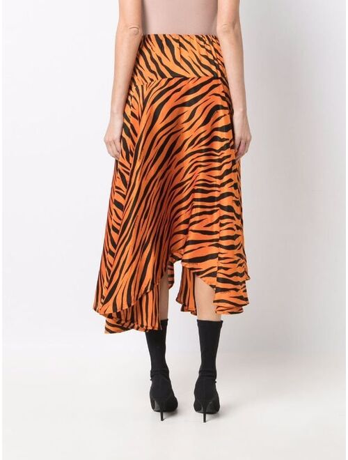 Balenciaga tiger-print mid-length silk skirt