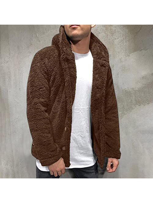 KEEYO Men's Fuzzy Sherpa Fleece Hoodie Jackets Casual Comfy Button Up Open Front Cardigans Soft Warm Winter Coats Outerwear