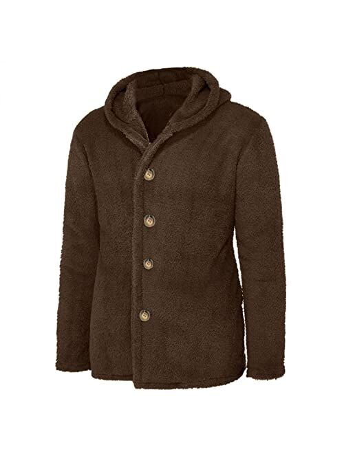 KEEYO Men's Fuzzy Sherpa Fleece Hoodie Jackets Casual Comfy Button Up Open Front Cardigans Soft Warm Winter Coats Outerwear