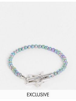 inspired unisex bracelet with star t bar in mini dark faux pearl