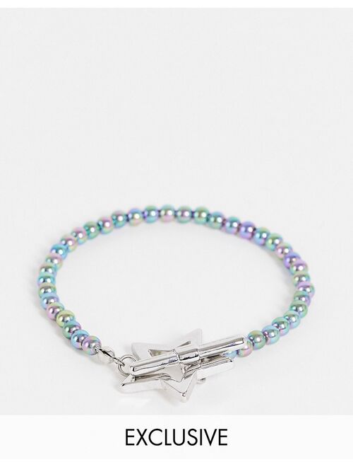 Reclaimed Vintage inspired unisex bracelet with star t bar in mini dark faux pearl