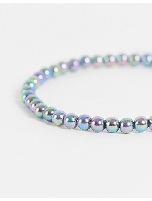 Reclaimed Vintage inspired unisex bracelet with star t bar in mini dark faux pearl
