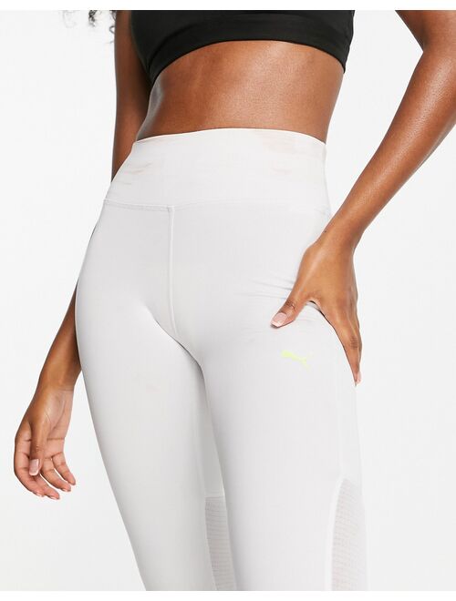 Puma Running favorite mid rise leggings with yellow pop in gray