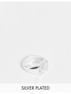 signet ring with cut out and deboss in real silver plate