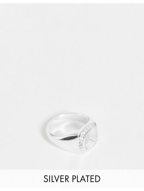 ASOS DESIGN signet ring with cut out and deboss in real silver plate