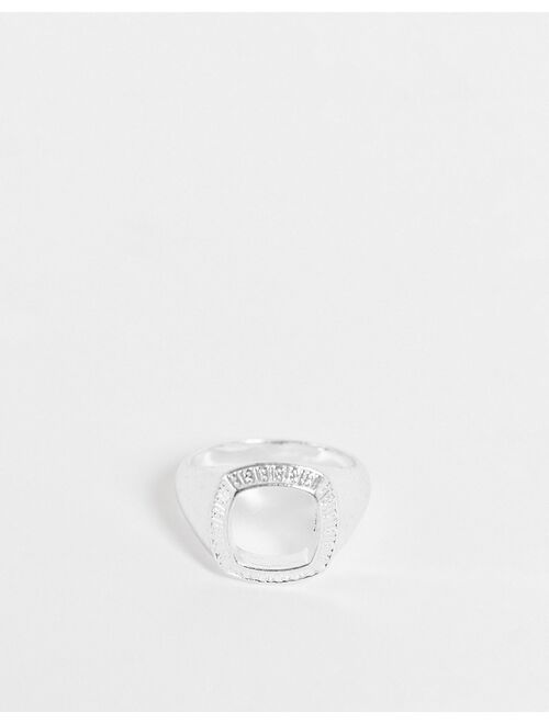 ASOS DESIGN signet ring with cut out and deboss in real silver plate
