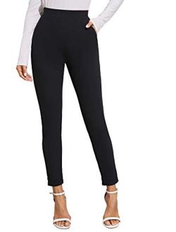 Women's Solid High Waist Tapered Ankle Stretch Work Pants