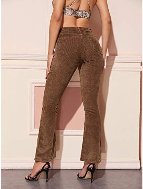 Floerns Women's High Waist Flap Pocket Zipper Corduroy Cargo Pants