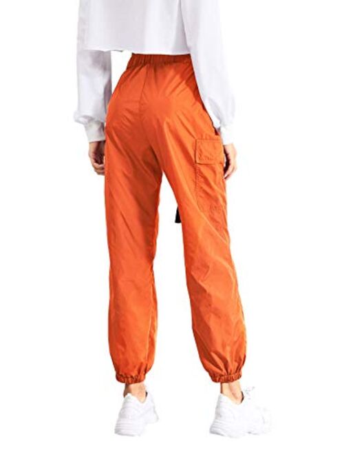 Floerns Women's Drawstring Pockets Casual Neon Joggers Baggy Cargo Pants