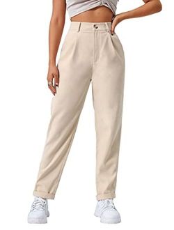Women's Casual High Waisted Cropped Work Pants Trousers with Pocket