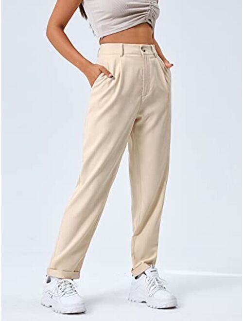 Floerns Women's Casual High Waisted Cropped Work Pants Trousers with Pocket