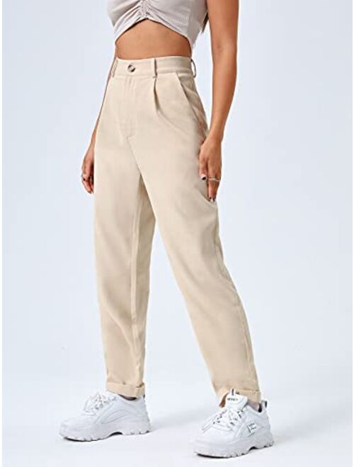 Floerns Women's Casual High Waisted Cropped Work Pants Trousers with Pocket
