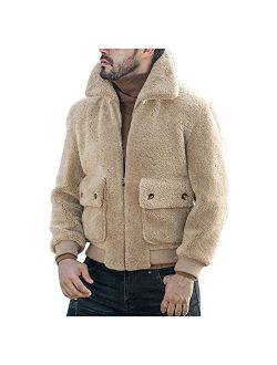 KEEYO Mens Fluffy Sherpa Fleece Jackets Fashion Casual Full Zip Stand Collar Fuzzy Warm Big and Tall Windproof Winter Coats