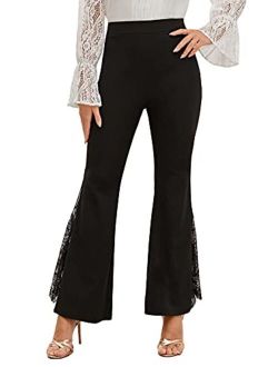 Women's Casual High Waisted Bell Bottom Lace Flare Leg Pants