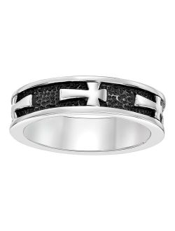 Black Ion-Plated Stainless Steel Cross Ring