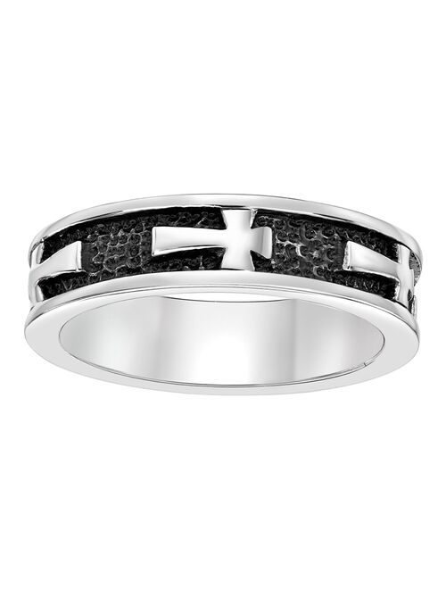 Men's LYNX Black Ion-Plated Stainless Steel Cross Ring