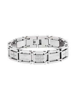 Men's Stainless Steel Cubic Zirconia Cross Link Bracelet