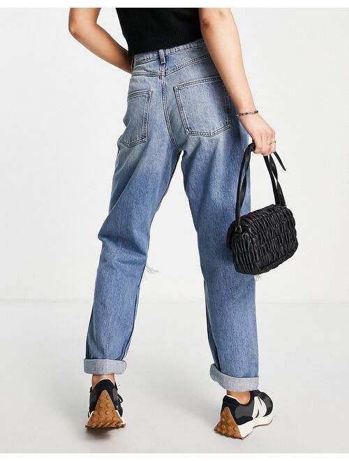 ASOS DESIGN high rise slouchy mom jeans in stone wash with rips