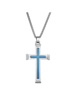 1/8 Carat T.W. Diamond Two Tone Stainless Steel Cross Pendant Necklace