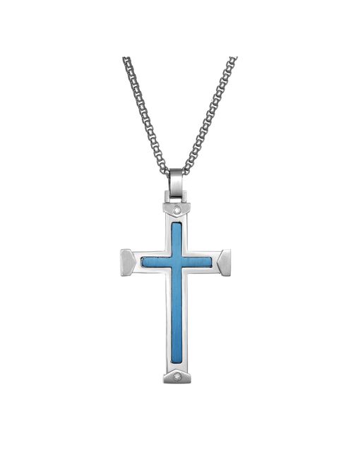 Men's LYNX 1/8 Carat T.W. Diamond Two Tone Stainless Steel Cross Pendant Necklace