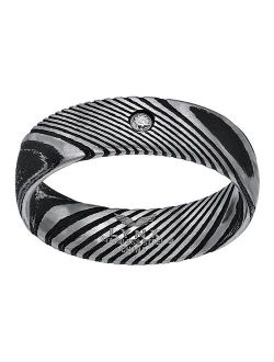 Men's Damascus Steel Black Ion-Plated Cubic Zirconia Ring