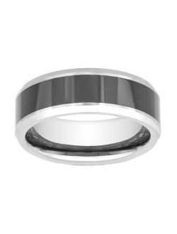 Lovemark Men's Tungsten Bevel Black Ceramic Ring