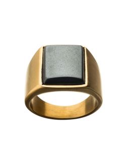 Men's Gold Tone Stainless Steel Polished Hematite Signet Ring