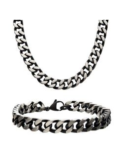 Men's Stainless Steel Black Curb Chain Necklace & Bracelet Set