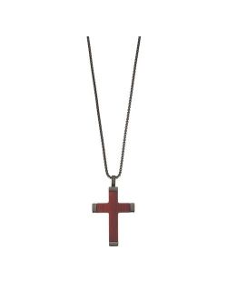 Men's Black Stainless Steel & Wood Cross Pendant Necklace