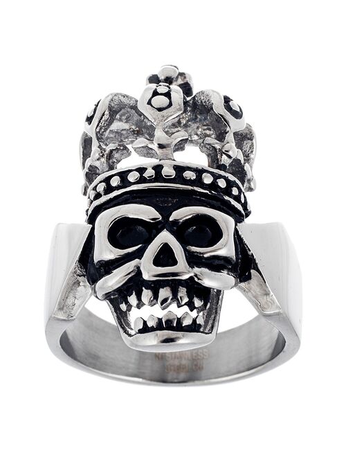 Men's Stainless Steel Skull Ring with Crown