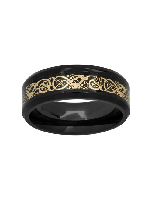 Black & Yellow Ion-Plated Stainless Steel Celtic Dragon Band - Men