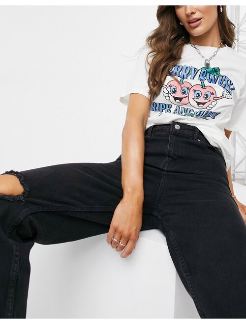 ASOS DESIGN high rise 'original' mom jeans in black with rips
