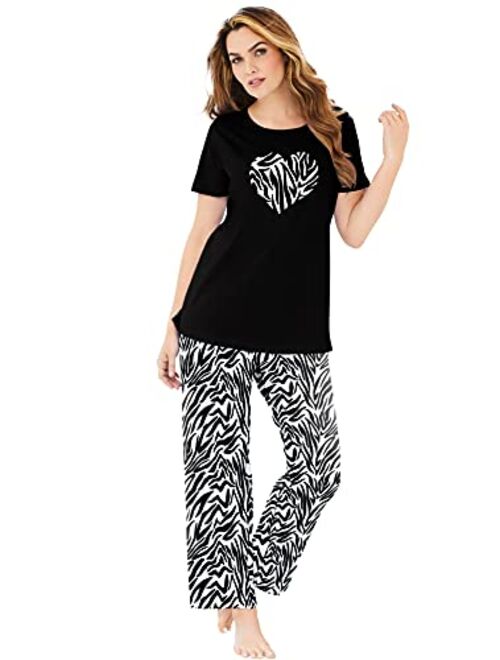 Dreams & Co. Women's Plus Size Graphic Tee Pj Set Pajamas